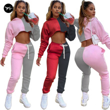 Women 2 Piece Set Autumn Winter Casual Long Sleeve Short Hoodies Tracksuit Female Pullover Sweatshirts